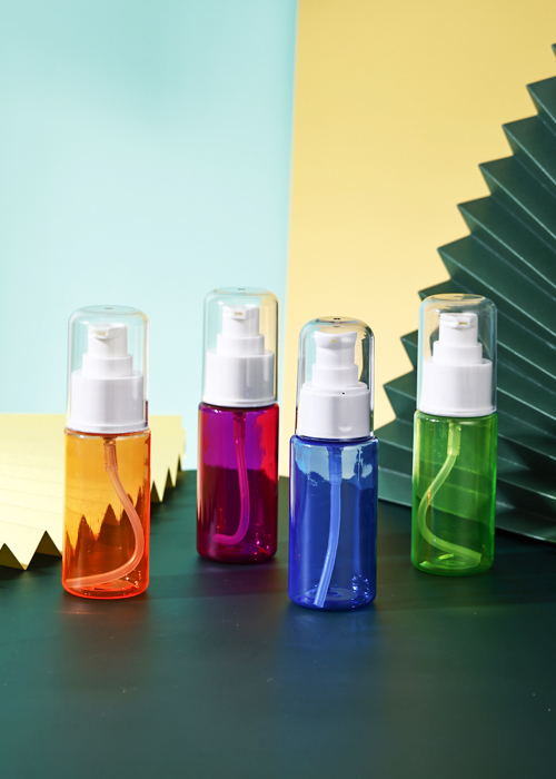 Frasco de bomba de loção cilíndrico transparente de cor PET de 60 ml