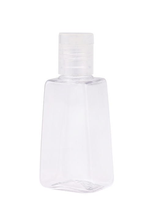 Garrafa trapezoidal transparente PET 30ml com tampa de gancho flip-top