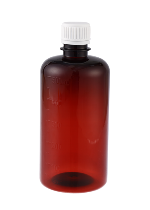 60-500ml PET xarope para tosse forte garrafa marrom orvalho de nêspera com copo de medição PP