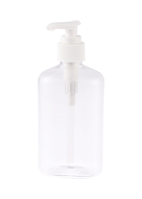 250ml PET transparente oval loção de gel plano bomba de pressão desinfecção garrafa garrafa desinfetante para as mãos